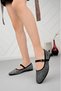 Katia Black and White Stone Buckle Detailed Women's Daily Stylish Comfortable Ballerinas