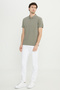 Men's Khaki Cotton Slim Fit Slim Fit Zippered Collar Jacquard Stretch T-Shirt - 2