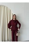Claret Red Drape Collar Blouse Trousers Set - 8625 - 6