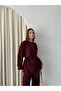 Claret Red Drape Collar Blouse Trousers Set - 8625 - 5