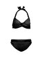 Aquaviva Women's Black Ribbed Violet Halter Bikini Set