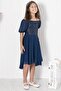 Balloon Sleeve Detailed Chiffon Evening Dress Navy Blue Mdv332 - 5