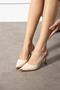 Lorduna Women's Heeled Shoes with Back Strap Toe Metal Beige Patent Leather