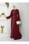 Women's Hijab Prayer Dress Embroidered Evening Dress Ferace Dress – Burgundy - 7