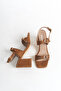 Women's Thick Heeled Three Buckle Double Strap Tan Suede Sandals Casual Heeled Shoes - 3
