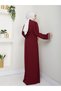 Women's Hijab Prayer Dress Embroidered Evening Dress Ferace Dress – Burgundy - 5