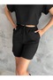 Unisex Black Wrinkled Fabric Comfortable Fit Short Shorts - 2
