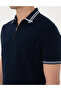 Navy Blue Slim Fit 100% Cotton Zippered Polo Collar T-Shirt 50302607-Vr033 - 7