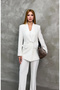 Women's Satin Shawl Collar Classic Jacket Trousers Set White