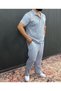 Navy Blue Striped Apaj Collar Striped Loose Trousers Set