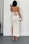 Women's Cream Standard Size Rope Strap Backless Slit Knitwear Dress - 4