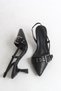 Women's Stiletto Pointed Toe Belt Detailed Slingback Heeled Shoes Aisha Black - 7