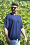 Men's Navy Blue Oversize Modal 100% Cotton Fabric Relaxed Cut Crew Neck T-Shirt