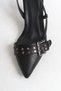 Women's Stiletto Pointed Toe Belt Detailed Slingback Heeled Shoes Aisha Black - 6