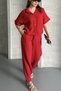 Women's Red Elastic Waist Tied Detailed Muslin Cotton Trousers - 4