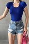 New Season U Collar Knitwear Look Short Sleeve Women's Blouse 0303 - 3