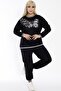 Butterfly Stone Printed Round Crew Neck Long Sleeve Waist Tied Elastic Pocket Comfortable Tracksuit Set - 5