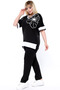 V-Neck Short Batwing Sleeve Floral Stone Embroidered Slit Blouse with Drawstring Waist Elastic Pocketed Pants Set - 3