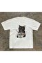 Noodle Cat/Cat Printed Oversized White Unisex/Women/Men Tee