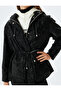 Faux Leather Oversize Raincoat with Hooded Waist Tie Zipper Pocket - 5