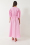 Women's Powder V-Neck Muslin Fabric Elastic Waist Balloon Sleeve Midi Dress 60283096 - 6