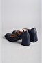 Seç 146 Genuine Leather Belted Heel Shoes (Heel Height: 5.5 cm) Dark Blue - 4