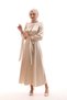 Lia Beige Homecoming Evening Dress - Satin Hijab Dress with Pleated Chest and Sleeves Bow