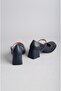 Seç 146 Genuine Leather Belted Heel Shoes (Heel Height: 5.5 cm) Dark Blue - 3