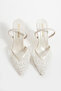 White Mesh Sequin Detail Women's Heeled Shoes - 3