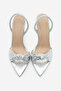 Women's Pointed Toe Knotted Back Elastic Classic Heeled Sandals Zorin Silver - 7