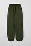 Girl's Parachute Jogger Leg Pants Cargo Pocket 7-12 Years, Khaki Green