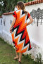 Orange V-Neck Low Sleeve Allover Printed Casual Viscose Woven Dress 115 66 - 8
