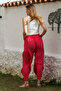 Dark Pink Pocketed Elastic and Tie-Waist Flared Casual Viscose Woven Trousers 108 65 - 7