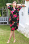Black-Pink V-Neck Button Long Sleeve Hidden Pocket Allover Printed Casual Viscose Woven Dress 115 58 - 2