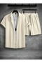 Men's Beige Short Sleeve Shirt Shorts Ottoman Set - 3
