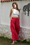 Dark Pink Pocketed Elastic and Tie-Waist Flared Casual Viscose Woven Trousers 108 65 - 3