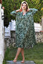 Dark Green Judge Collar Buttoned Long Sleeve Hidden Pocket Casual Viscose Woven Dress 125 65
