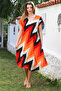 Orange V-Neck Low Sleeve Allover Printed Casual Viscose Woven Dress 115 66 - 6