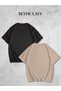 2-Piece Black-Beige Oversize Fit Plain Unprinted T-Shirt - 2
