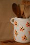 Colorful Orange Daisy Patterned Handmade and Hand Painted Clay Vase with Handle - 2