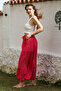 Dark Pink Pocketed Elastic and Tie-Waist Flared Casual Viscose Woven Trousers 108 65 - 6