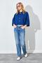 Women's Navy Blue Low Sleeve Striped Crop Poplin Shirt - 5
