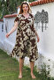 Coffee-Beige V-Neck Low Sleeve Allover Printed Casual Viscose Woven Dress 115 66 - 3