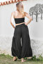 Black Pocketed Elastic and Tie Waist Flared Casual Viscose Woven Trousers 108 65 - 8