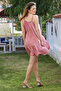 Pastel Pink Skirt Ruffled Adjustable Strap Casual Viscose Woven Dress 105 66 - 6