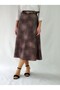 Leather Look Brown Belt Detail Midi Length Skirt