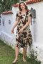 Coffee-Beige V-Neck Low Sleeve Allover Printed Casual Viscose Woven Dress 115 66 - 4