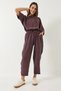 Women's Eggplant Boat Neck Half Sleeve Blouse Elastic Waist Baggy Pants Bottom-Top Set 60283118 - 4