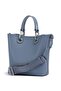 Women's Wide Leather Short Handle Long Strap Blue Shoulder Bag with Logo Detail - 4