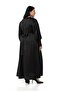 Plus Size Shirred Sleeves Sash Detailed Long Satin Black Dress - 3